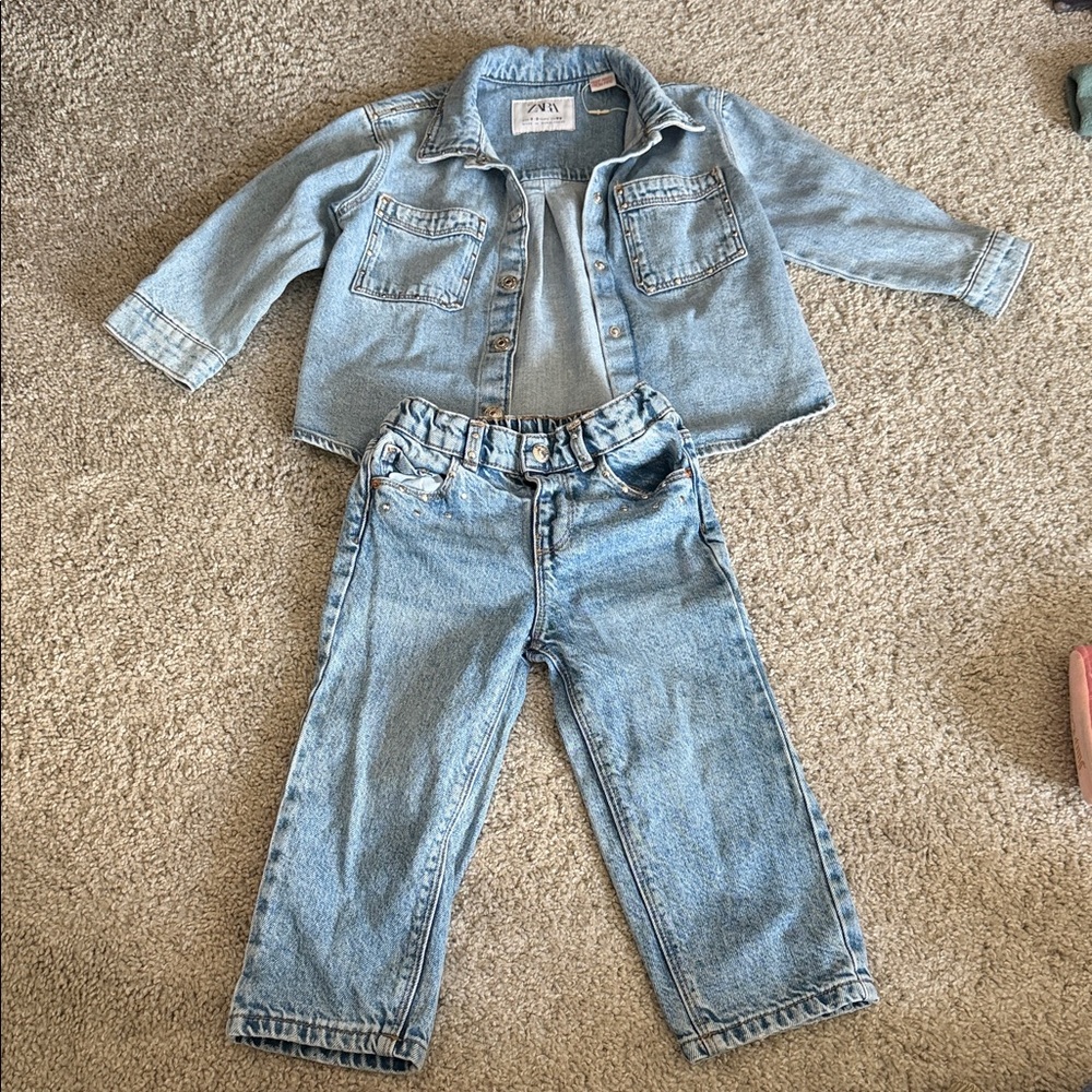 Zara Kids Light Blue Denim Jacket and Jeans